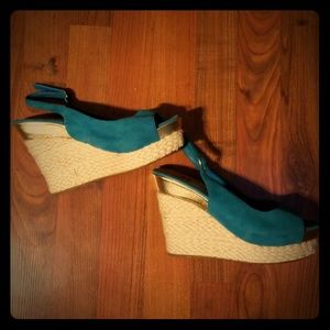 Teal Suede Wedges